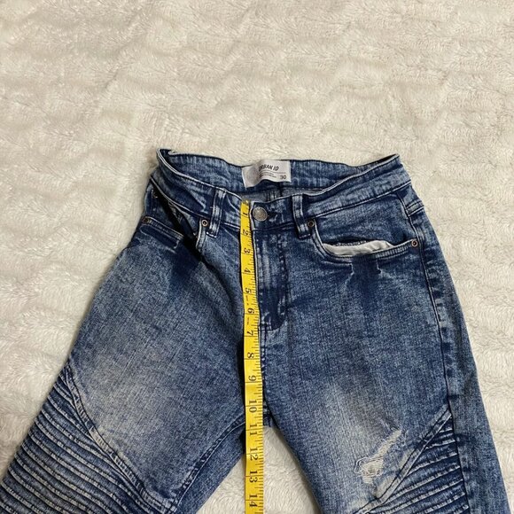 Urban Id Men's Blue Cotton Stretch Distressed Skinny Moto Denim Jeans Size 30 - Picture 6 of 10